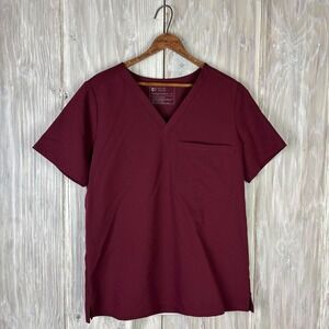 FIGS Technical Collection Scrub Top Burgundy‎ Maroon V Neck Short Sleeve FW1000